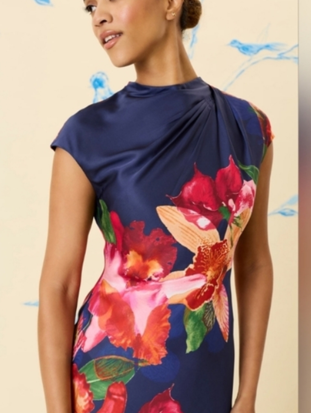 Maggy London Mock Neck Midi Length A-line Cap Sleeve Floral Dress Size 4 NWT - Picture 5 of 11